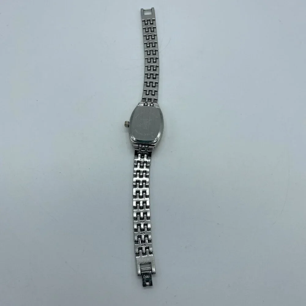 Time & Tru Women's Wristwatch: Two Tone Silver Gold Barrel Case Bracelet Watch